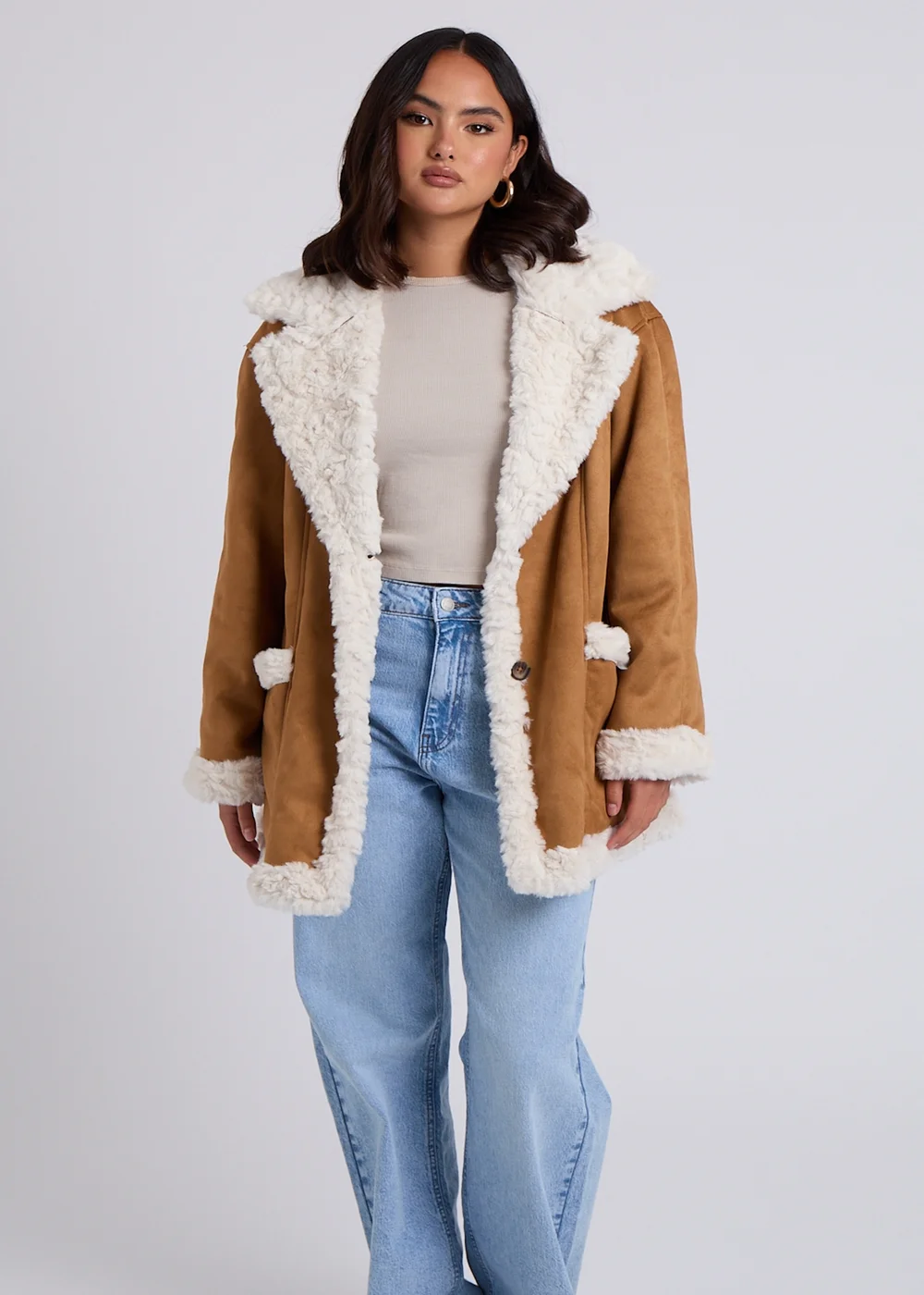 Urban Bliss Brown Suede Bonded Mid Length Coat - 10 Image 2