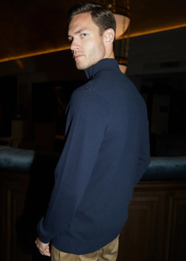 Threadbare Navy Mini Cable Knit Quarter Zip Jumper