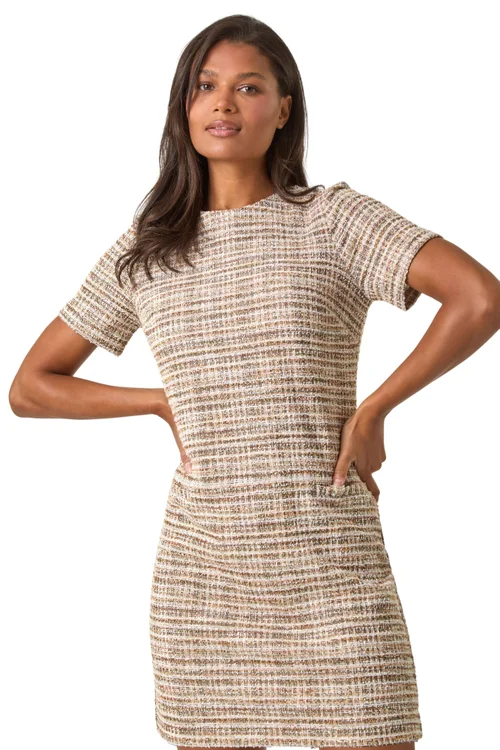 Roman Tan Textured Pocket Stretch Shift Dress - 14 Image 1