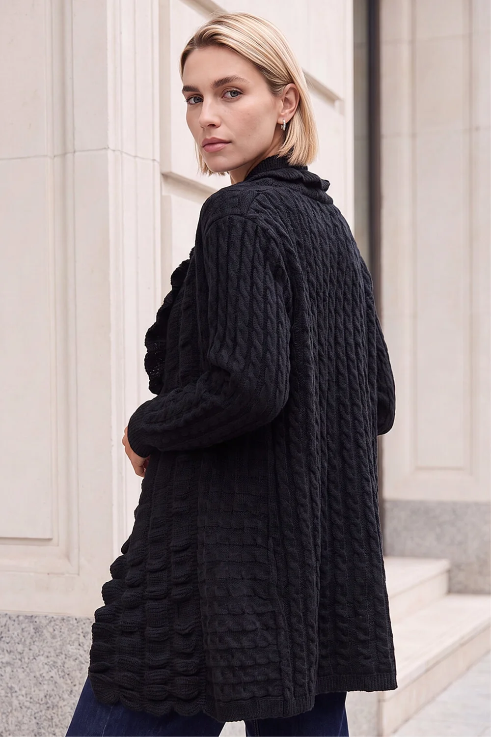 Roman Black Longline Ruffle Detail Cardigan - 12 Image 4