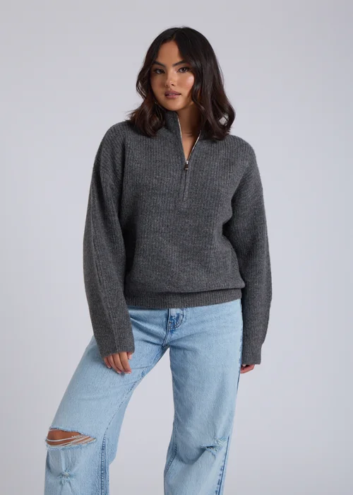 Urban Bliss Grey Ribbed Half Zip Jumper - Small Image 3