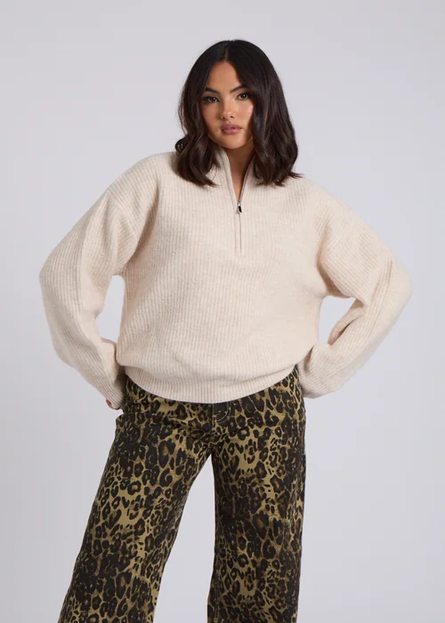 Urban Bliss Cream Ribbed Half Zip Jumper - Small Image 1