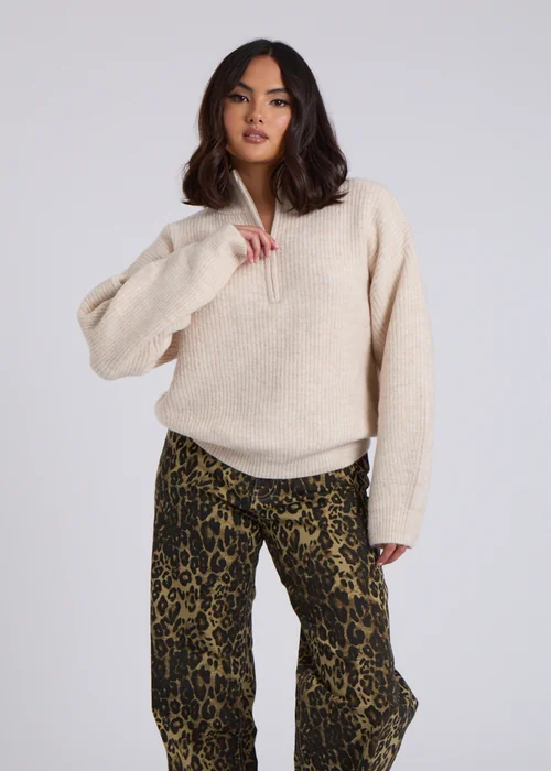 Urban Bliss Cream Ribbed Half Zip Jumper - Small Image 3