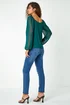 Roman Green Contrast Chiffon Sleeve Stretch Top - Size 16 Image 3