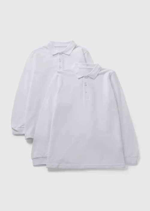 2 Pack Kids White Long Sleeve Polo Shirts (4-13yrs) - 3 Yrs Image 1