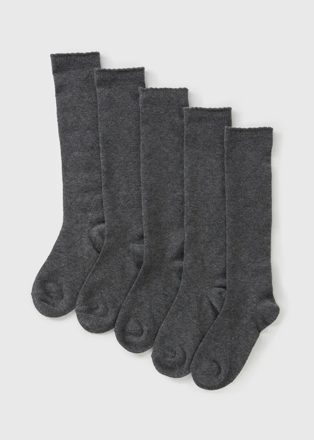 5 Pack Girls Grey Diamond Knee High Socks (Younger 6-Older 6.5)