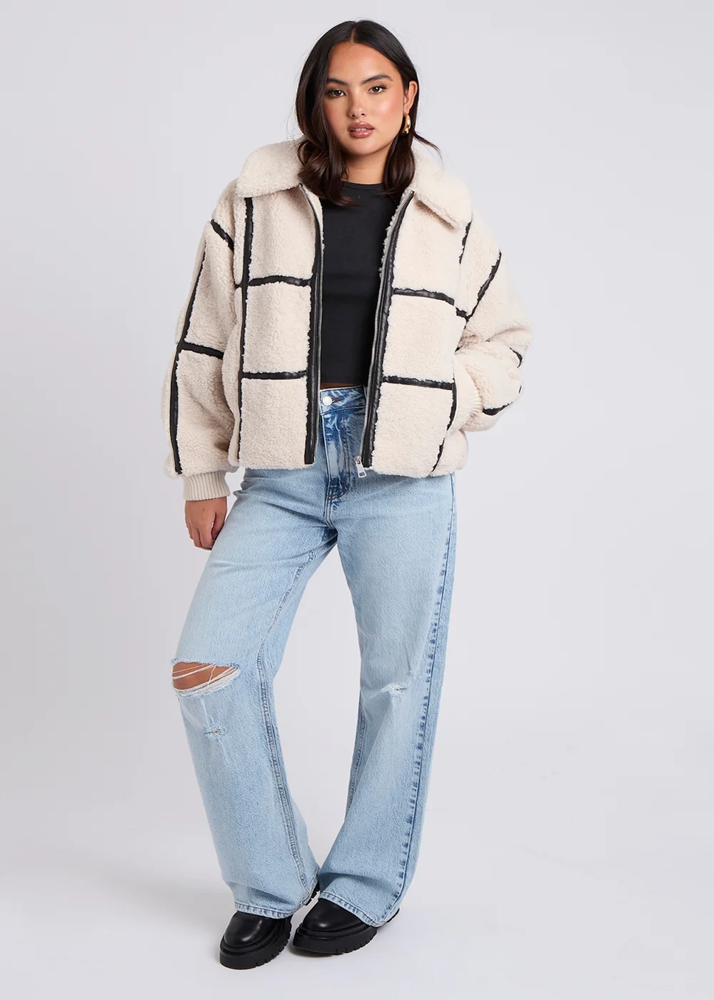 Urban Bliss Cream Taped Borg Coat - 14 Image 3