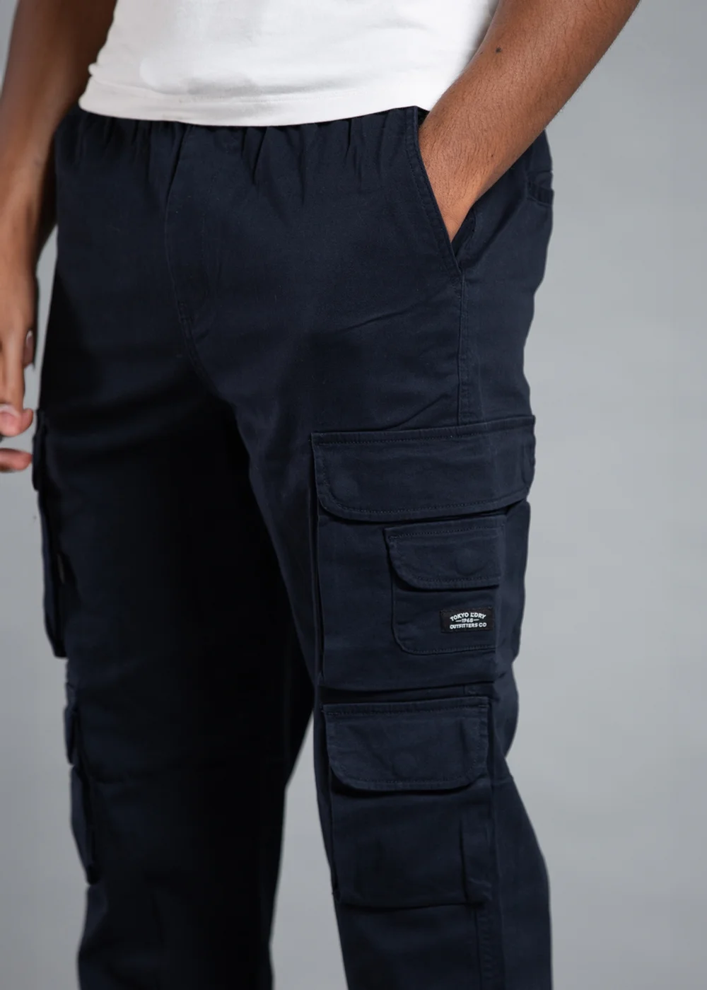 Tokyo Laundry Navy Belted Cotton Cargo Trousers - L Image 5