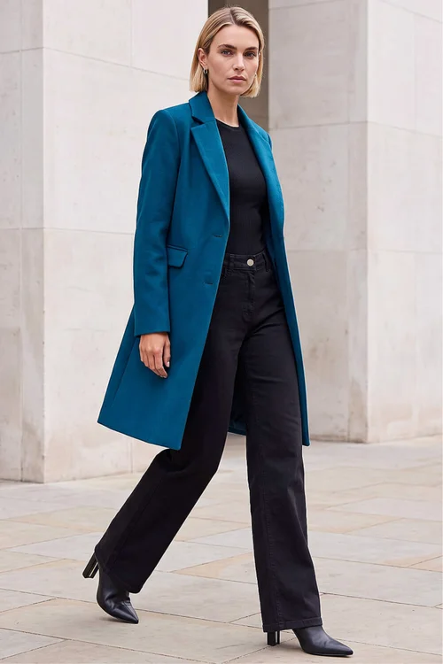 Roman Teal Tailored Single Breasted Coat - 16 Image 3