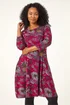 Roman Burgundy Petite Floral Print A-Line Stretch Dress - 18 Image 3