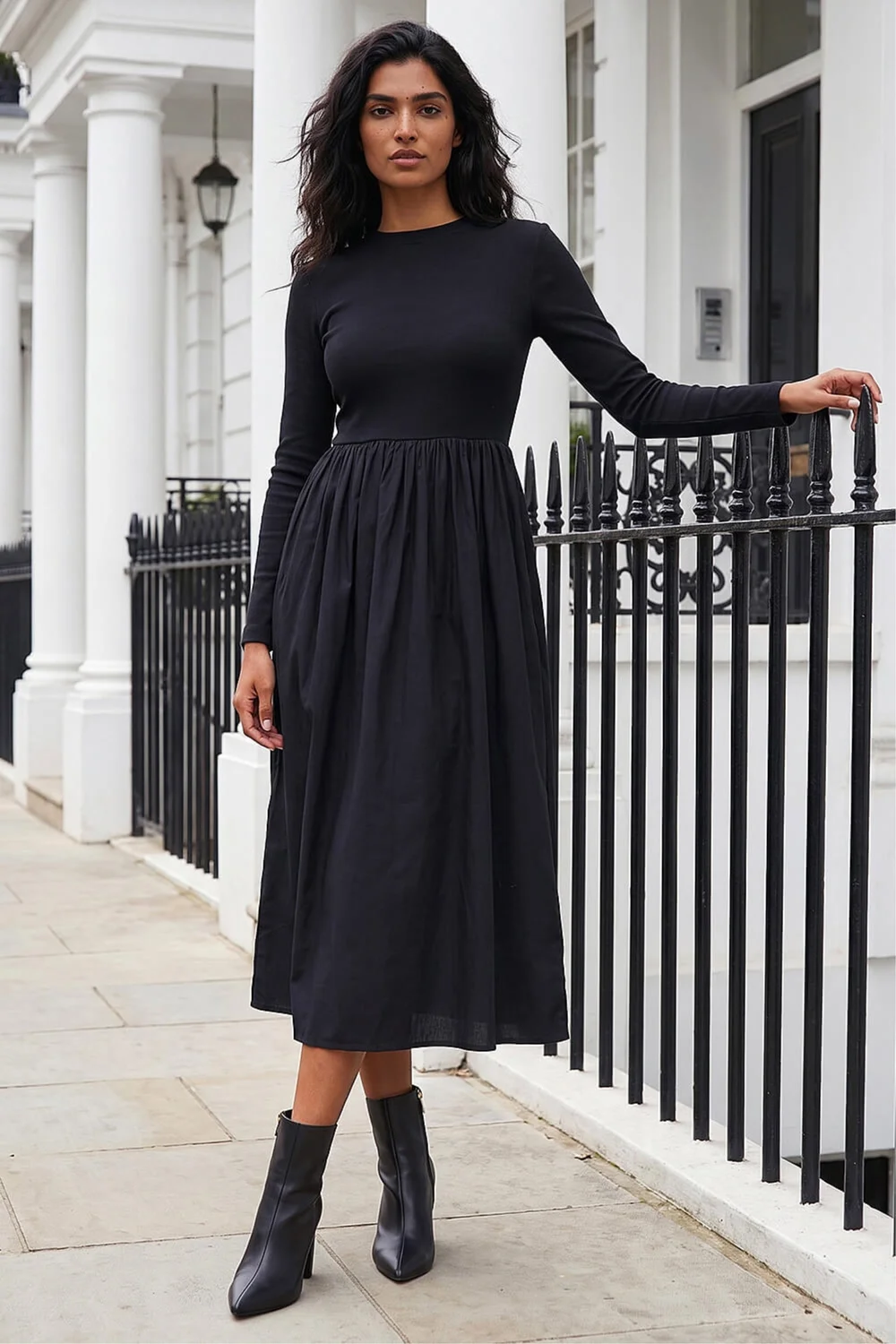 Roman Black Cotton Stretch Jersey Mix Midi Dress - 14 Image 2