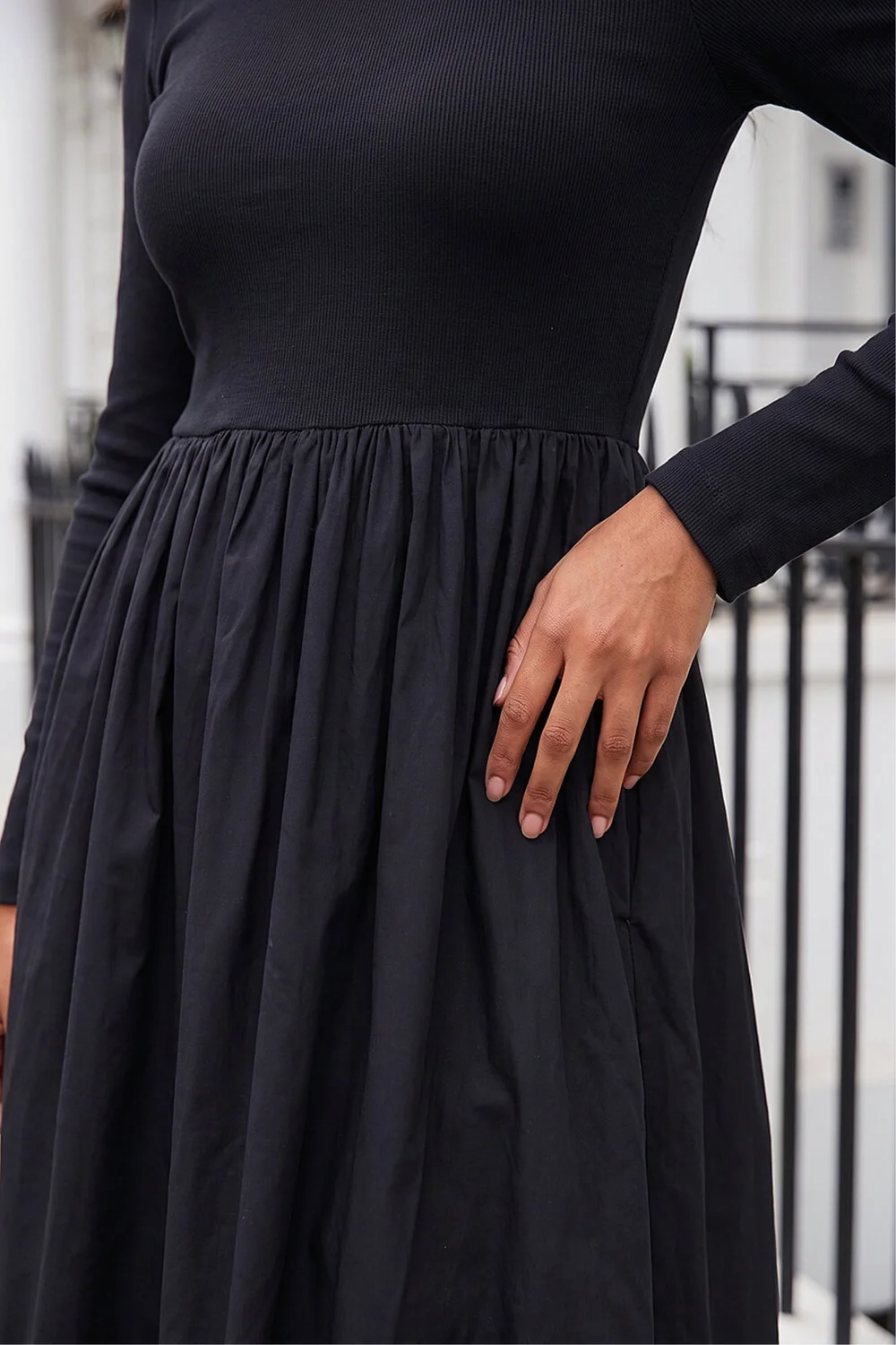 Roman Black Cotton Stretch Jersey Mix Midi Dress - 14 Image 4