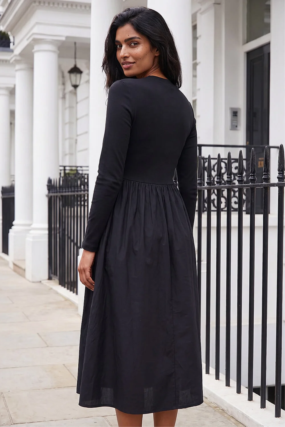 Roman Black Cotton Stretch Jersey Mix Midi Dress - 14 Image 3