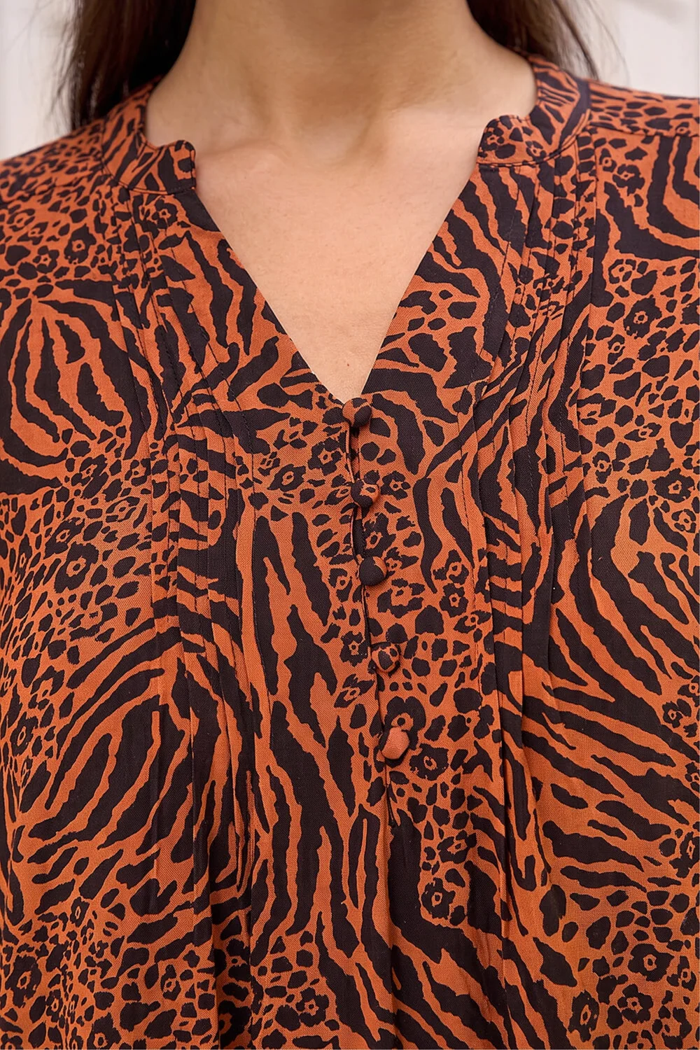 Roman Rust Animal Print Pintuck Smock Dress - 10 Image 4