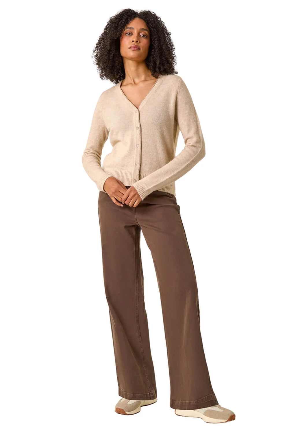 Roman Natural Shimmer V-Neck Ribbed Cardigan - M Image 2