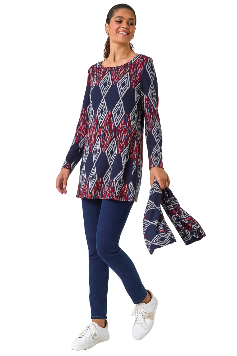 Roman Midnight Blue Printed Longline Tunic - Size 20 Image 1