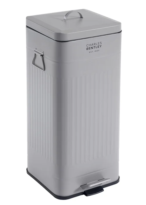 Charles Bentley Grey Retro Steel Square Kitchen Bin Light - One Size Image 2