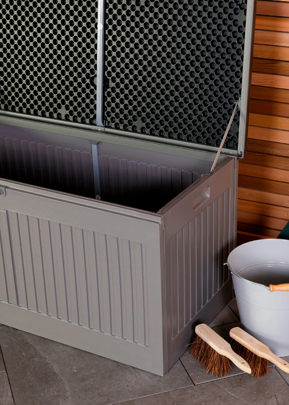 Charles Bentley 270L Grey and Black Outdoor Plastic Storage Box - One Size Image 2