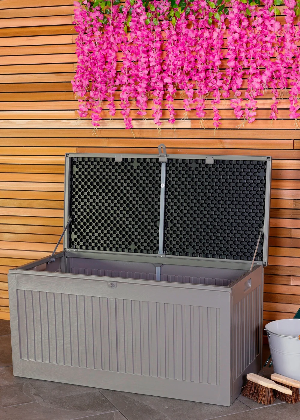 Charles Bentley 270L Grey and Black Outdoor Plastic Storage Box - One Size Image 1