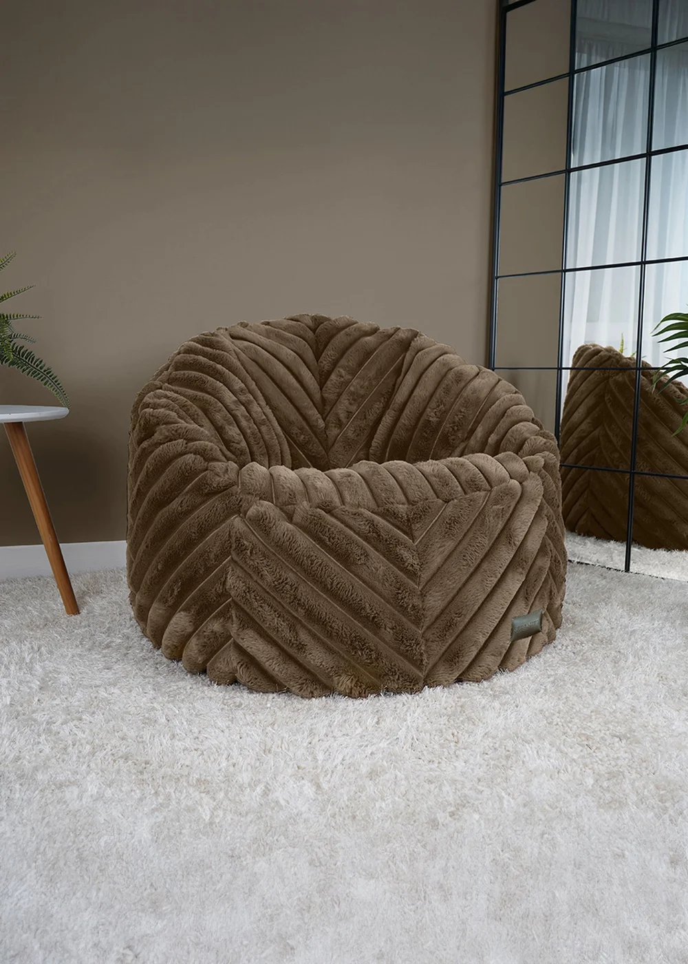 rucomfy Ribbed Faux Fur Zen Chair Chocolate Beanbag - One Size Image 2