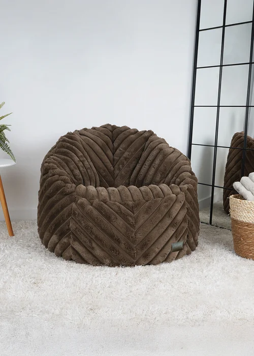 rucomfy Ribbed Faux Fur Zen Chair Chocolate Beanbag - One Size Image 1