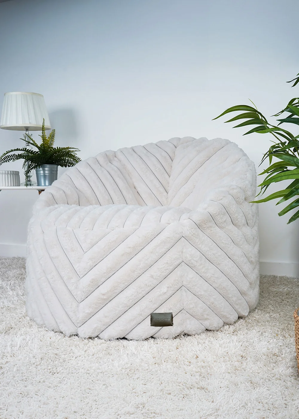 rucomfy Ribbed Faux Fur Zen Chair Ivory Beanbag - One Size Image 2