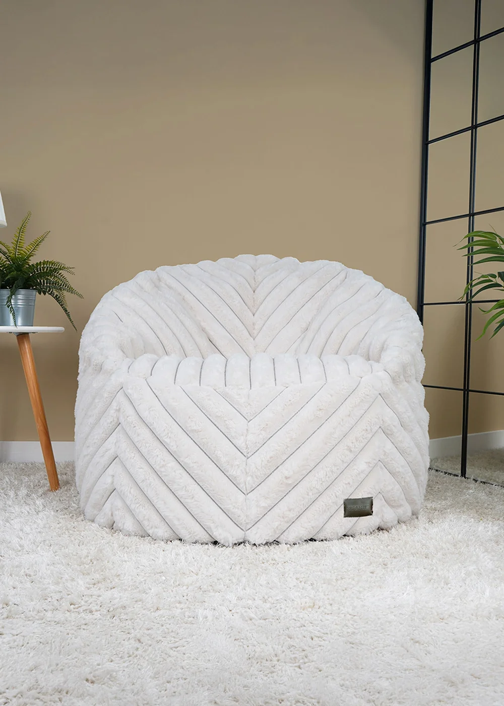 rucomfy Ribbed Faux Fur Zen Chair Ivory Beanbag - One Size Image 1