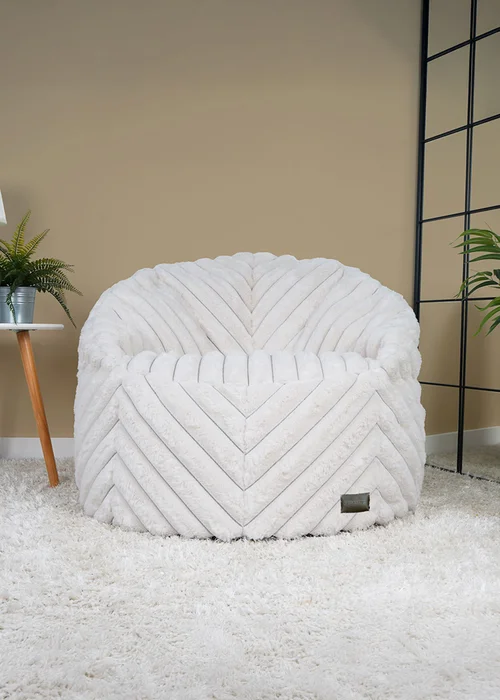 rucomfy Ribbed Faux Fur Zen Chair Ivory Beanbag - One Size Image 1