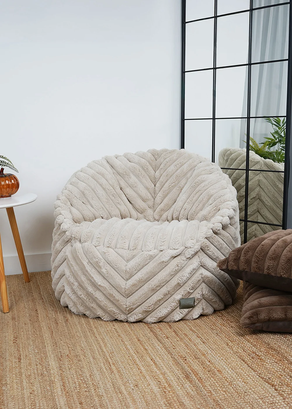 rucomfy Ribbed Faux Fur Zen Chair Cream Beanbag - One Size Image 2