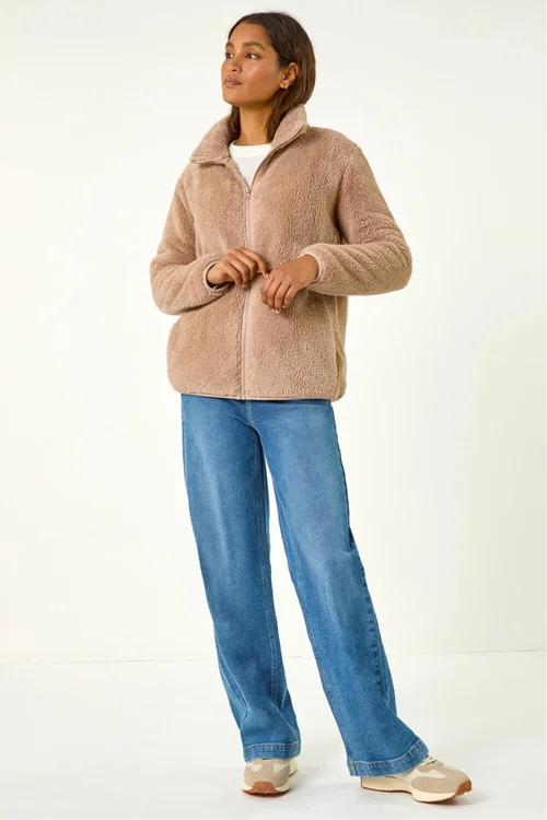 Roman Taupe Soft Sherpa Fleece Jacket - S Image 2