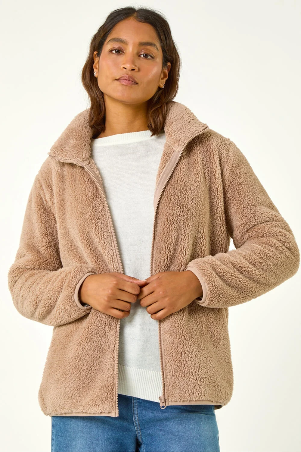 Roman Taupe Soft Sherpa Fleece Jacket - S Image 4
