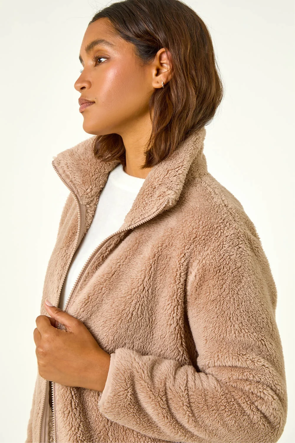 Roman Taupe Soft Sherpa Fleece Jacket - S Image 1