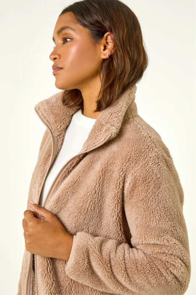 Roman Taupe Soft Sherpa Fleece Jacket