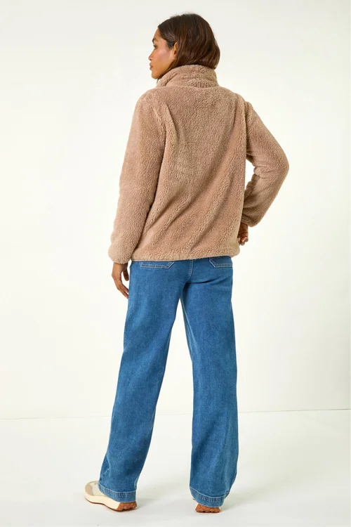 Roman Taupe Soft Sherpa Fleece Jacket - S Image 3