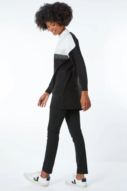 Roman Black Colourblock Embellished Longline Jumper - Size 18 Image 3
