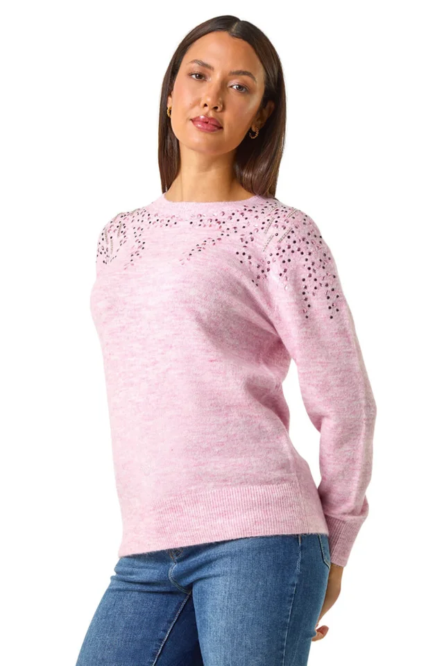 Roman Pale Pink Hotfix Diamante Jumper