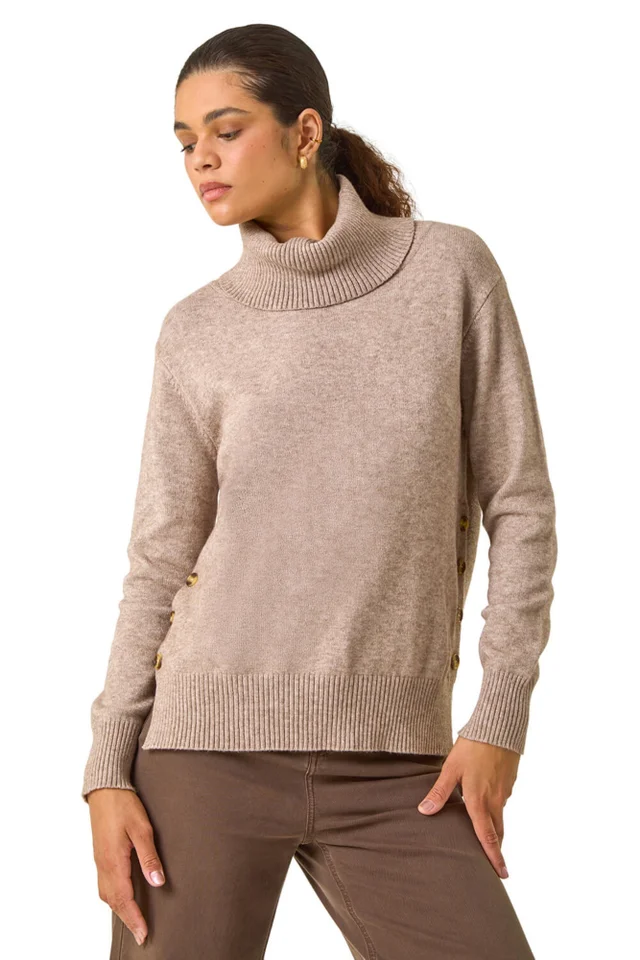 Roman Beige Soft Roll Neck Knit Jumper