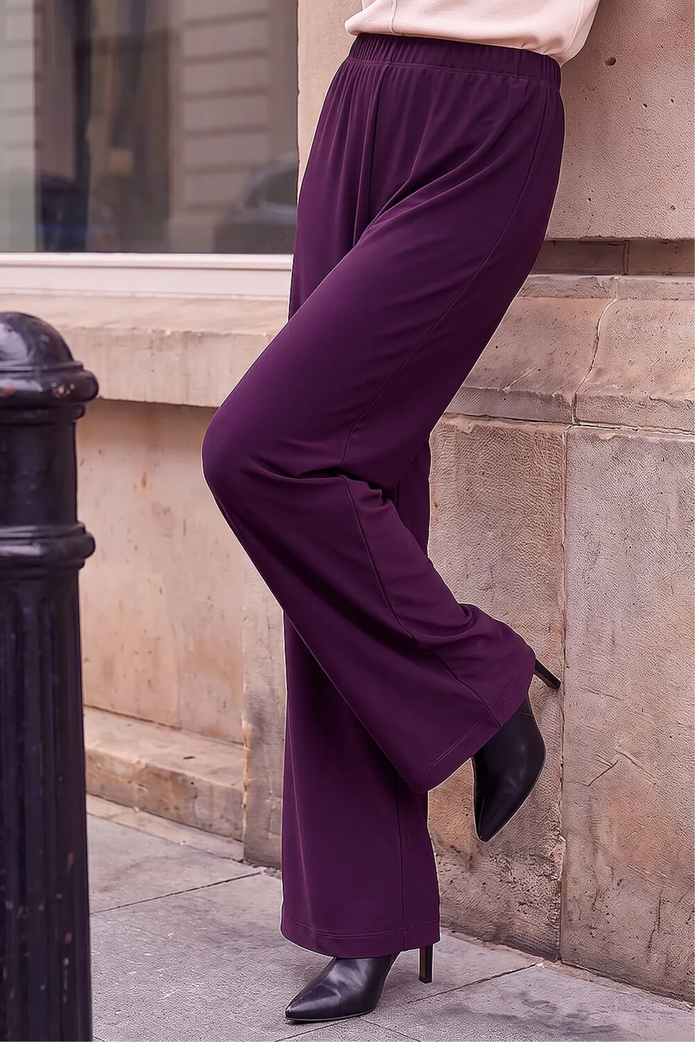 Roman Plum Petite Elastic Waist Wide Leg Stretch Trouser - 8 Image 3