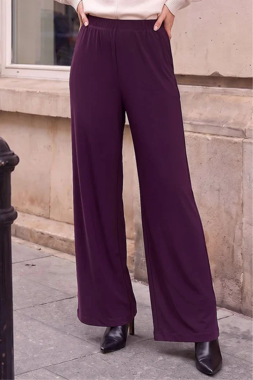 Roman Plum Petite Elastic Waist Wide Leg Stretch Trouser - 8 Image 1