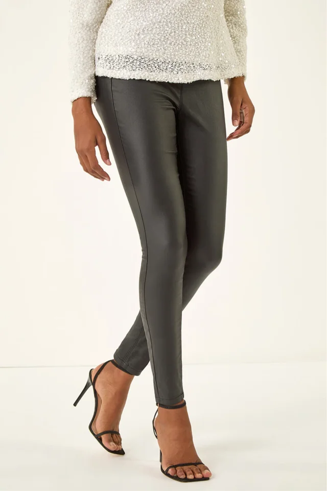 Roman Black Coated Faux Leather Jeggings