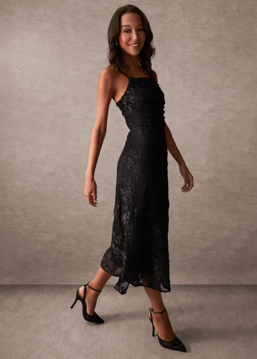 Blue Vanilla Black Luxe Ruched Devore Midi Dress - 14 Image 1