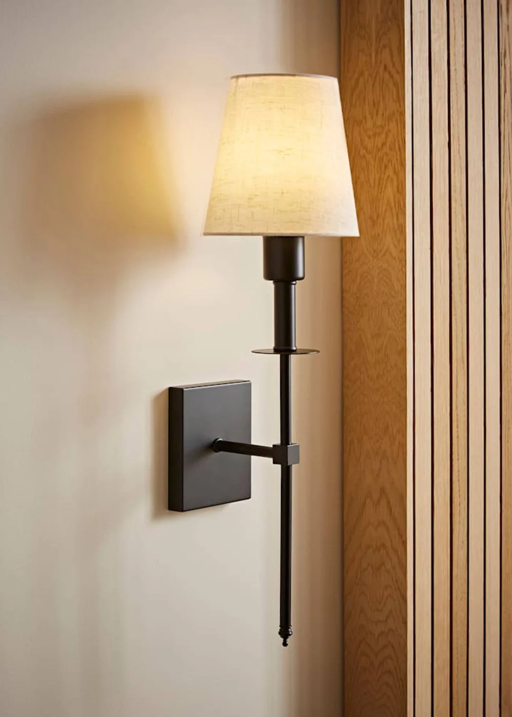 ValueLights Dimmable Black Wall Light with Cream Shade Integrated LED - One Size Image 1