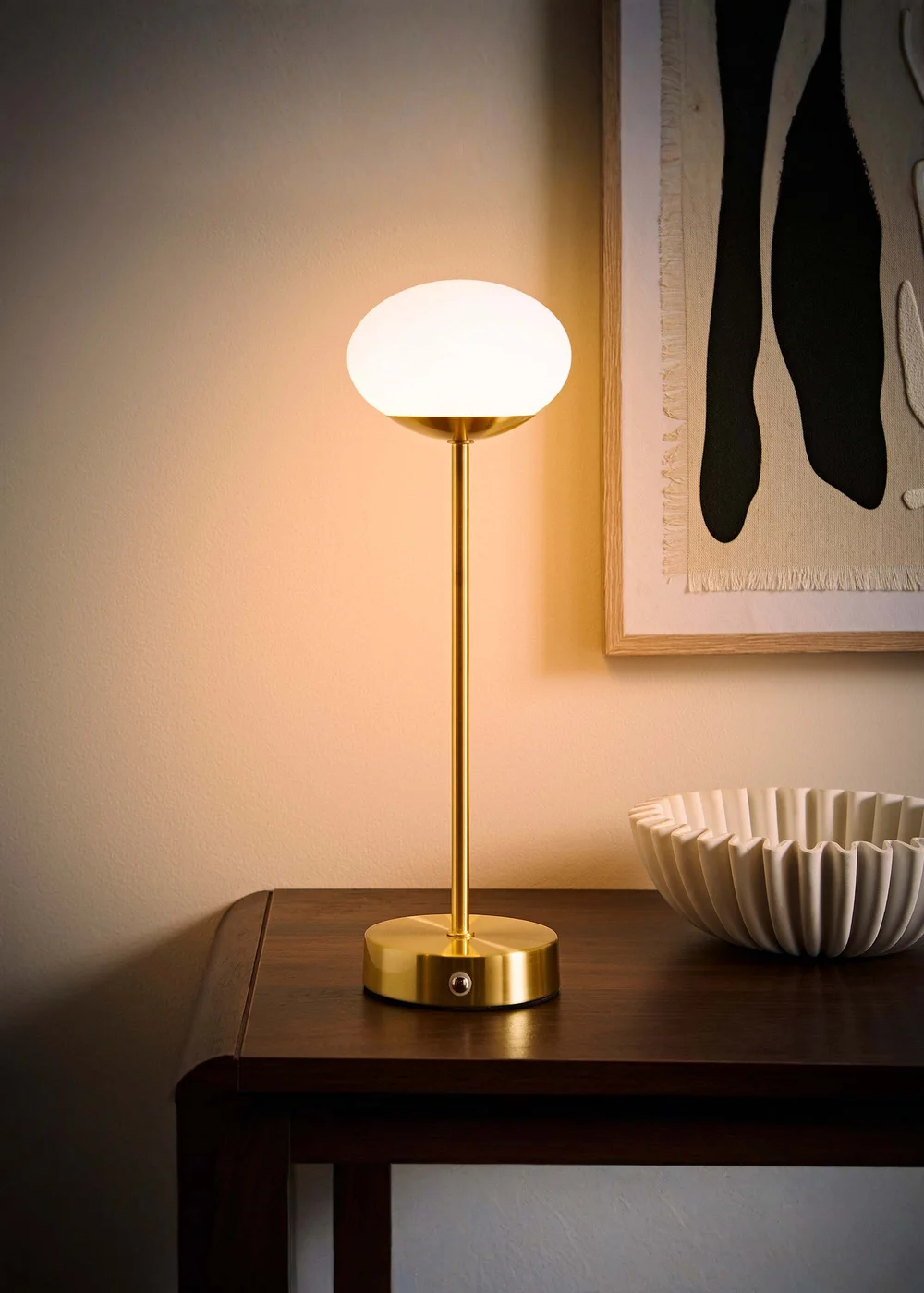 ValueLights Dimmable Gold Table Lamp with Globe Shade Integrated LED - One Size Image 2