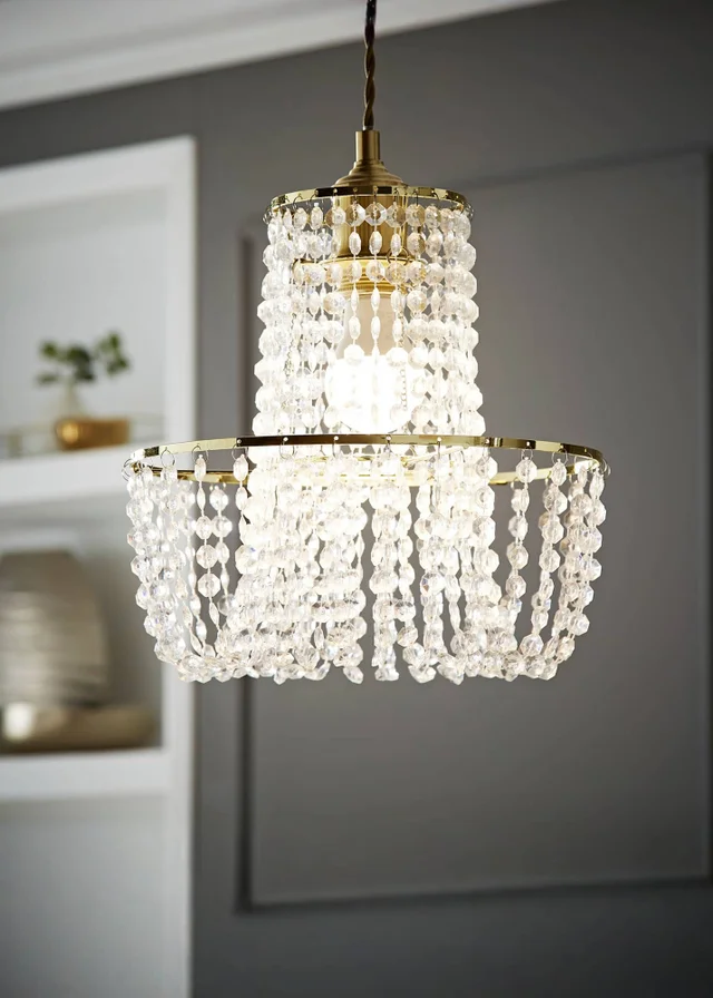 ValueLights Tegan Polished Gold Tiered Ceiling Pendant Droplets Shade (28cm x 28cm x 28cm)