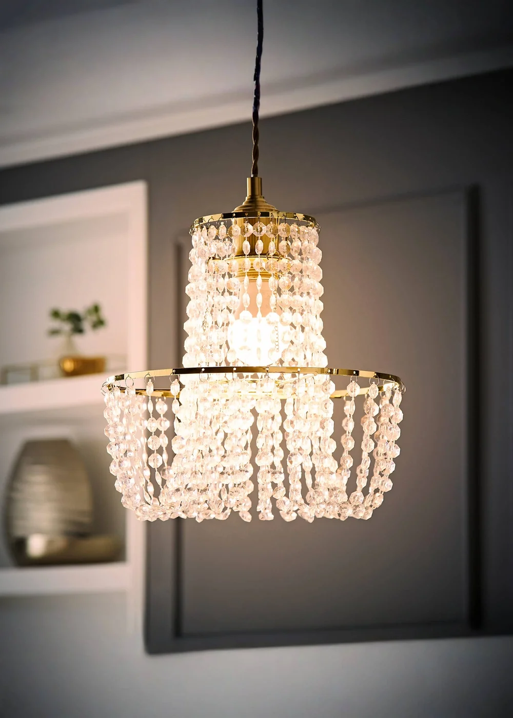 ValueLights Tegan Polished Gold Tiered Ceiling Pendant Droplets Shade (28cm x 28cm x 28cm) - One Size Image 2