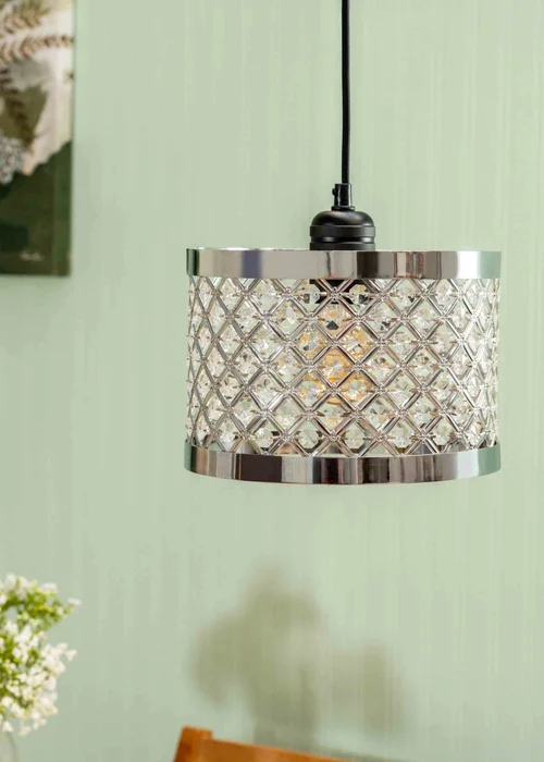 ValueLights Hadley Polished Silver Drum Ceiling Pendant Shade (16.5cm x 24cm x 24cm) - One Size Image 2