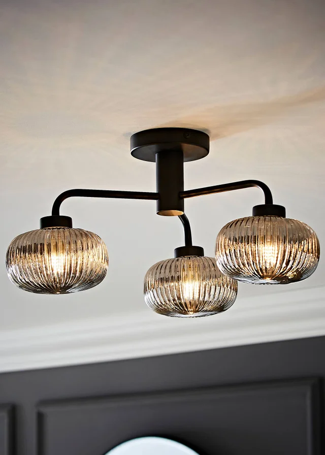 ValueLights Amaia Matte Black Semi-Flush Light with Clear Globe Shade