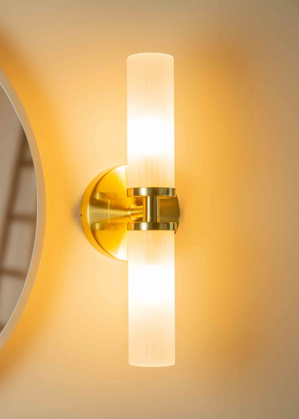 ValueLights Canya Matte Gold Wall Light with Clear Drum Shade - One Size Image 1