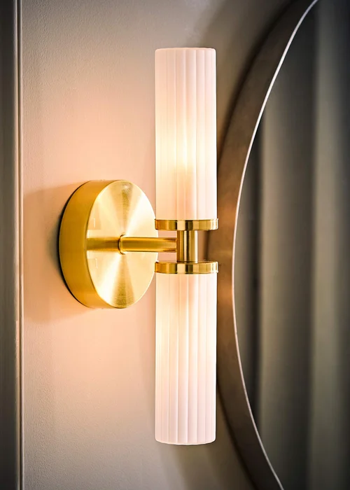 ValueLights Canya Matte Gold Wall Light with Clear Drum Shade - One Size Image 3