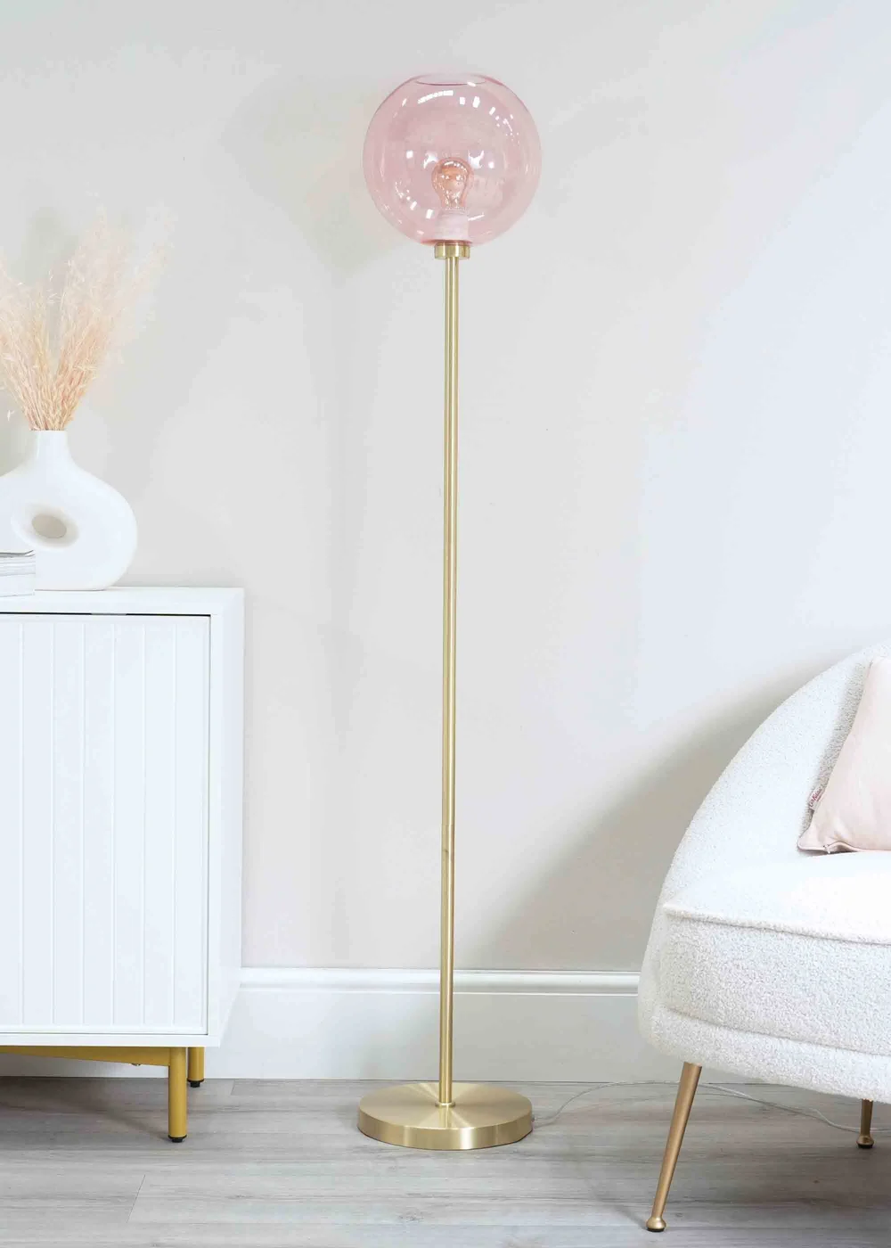 ValueLights Frenchie Gold Floor Lamp with Pink Globe Shade (150cm x 25cm x 25cm) - One Size Image 2